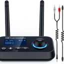 Bluetooth 5.3 Transmitter for TV Audio w. Screen Display Dual Antenna Low Latency Bluetooth Adapter Support Up to 2 BT Headphones Long Range Bluetooth Extender 3.5mm AUX/RCA/Opt Input/Output (Black)