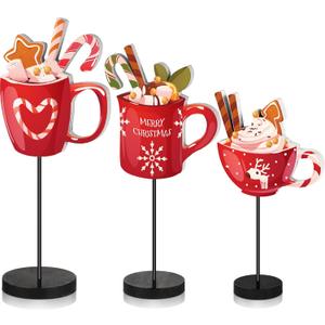 Geetery 3 Pcs Christmas Table Decor Hot Chocolate Bar Hot Cocoa Bar Supplies Christmas Table Centerpieces Wooden Sign Tabletop Decor for Home Xmas Winter Holiday Party Decorations
