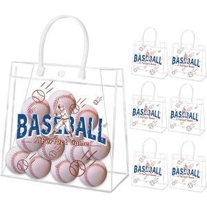 20 Pack Baseball Snack Bags with Handles Clear PVC Baseball Gift Bag Baseball Party Favors Reusable Waterproof Baseball Goodie Bags