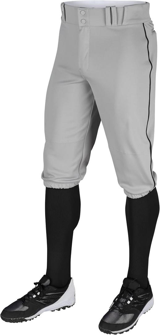 CHAMPRO Boy's Triple Crown Baseball Pant Knickers with Braid (Grey, Black Pipe), Small