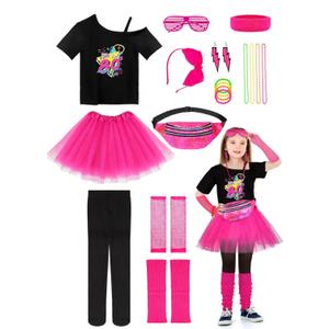 AOTHSO 18 Pieces 80s Outfit for Kids Girls 80s Costume Accessories Set Halloween Cosplay 1980s Party S