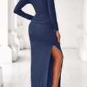 Lazysmile Womens Long Sleeve Maxi Dresses Off Shoulder Bodycon Cocktail Formal Wedding Guest Slit Long Dress Fall Outfits (L)