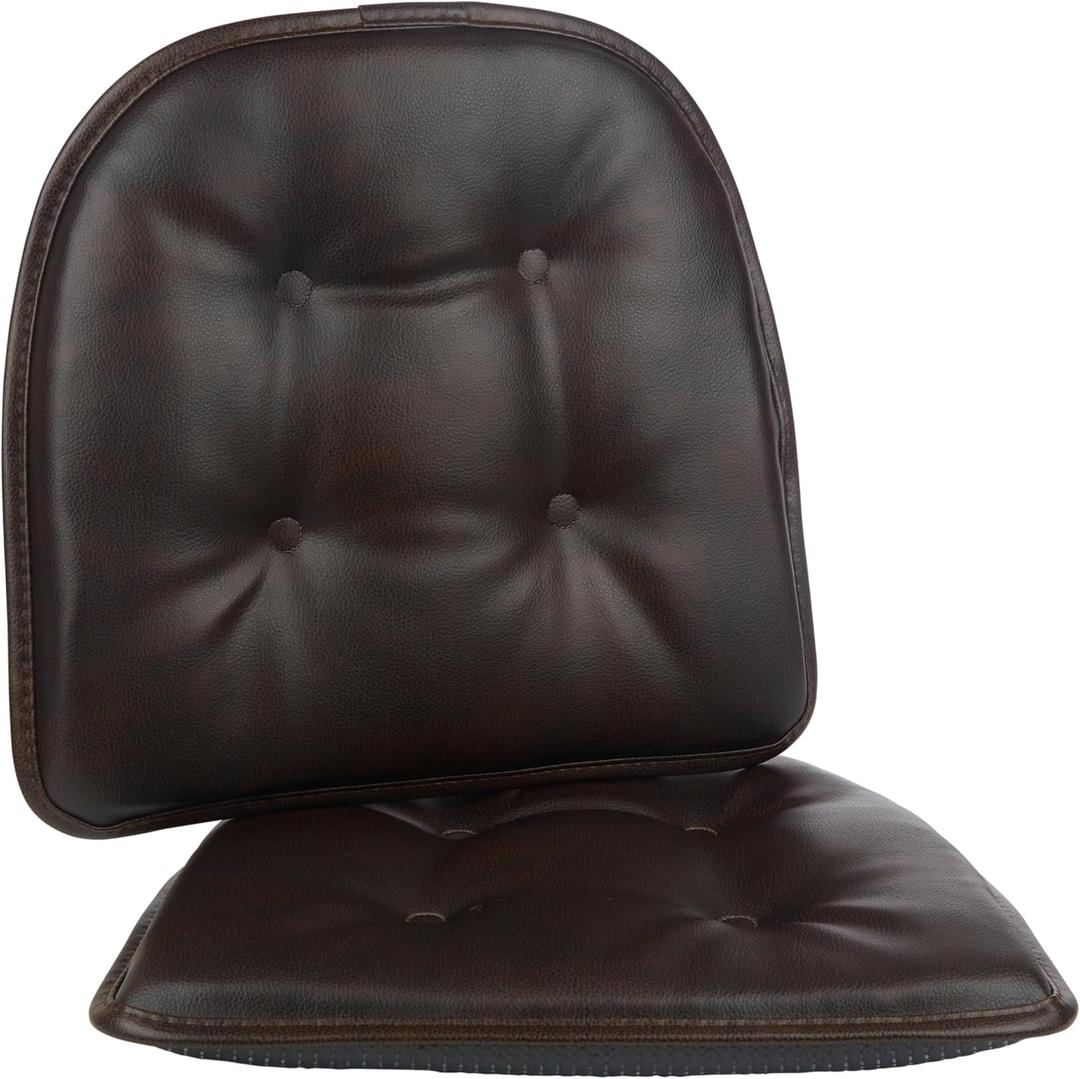 Klear Vu Omega Non-Slip Chair Cushions, Assembled in USA, U-Shaped Skid-Proof Seat Pads for Dining Room, Kitchen, Office, 15"x16", 2 Pack, Leather Dark Brown