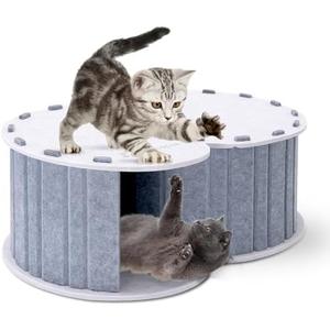MIU COLOR Cat Play Tunnel with Bed, Foldable Scratch Resistant Double-Layer Cat Cave, Hideaway Tunnel for Cats up to 10 lbs