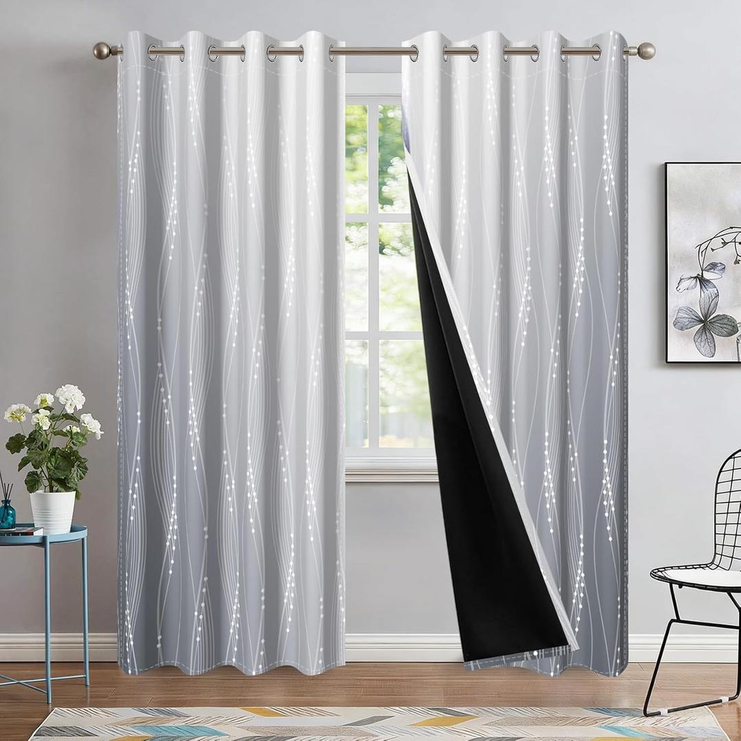 Light Blocking Gradient Blackout Curtains Ombre Gradient Grey Thermal Insulated Grommet Curtains 84 inch Length Window Treatments for Bedroom Living Room, 2 Panels 52x84 inch