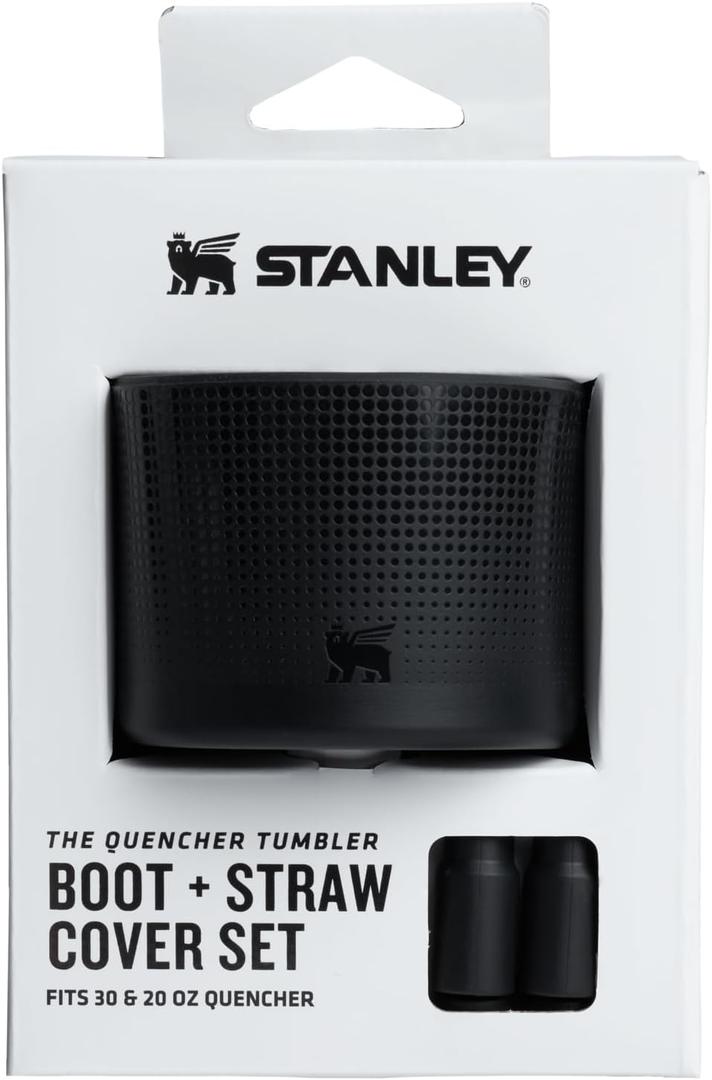 Stanley Quencher Boot and Straw Cover Cap | Anti-Slip Silicone Protector for Tumbler with Handle | Accessory Set for Stainless Steel Drinking Cup | BPA-Free (Black)
