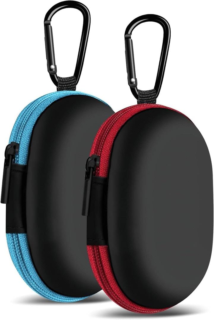 MOLOVA for Earbuds Carrying Case, 2Pack, Red+Blue Small Oval Storage Cases, Portable Storage Earbud Pouch Bag for Earbuds, in-Ear Headphones, Earphones, Headsets, USB Charging Cable