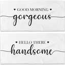 Couple Good Morning Gorgeous Hello There Handsome Beach Towel Set of 2, Honeymoon Wedding Valentines Beach Towels Gifts for Bride Groom, His and Hers Beach Towels Decor for Bathroom 30x60in (White)