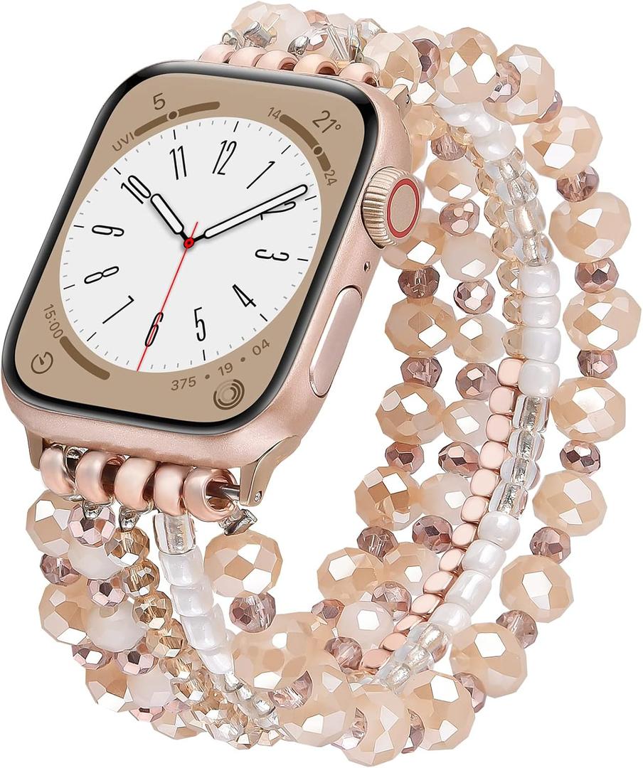VISOOM Beaded Bracelet Compatible for Apple Watch Band 42mm/44mm/45mm/46mm Series 11 10 9 8 7 Se(3 2 1) 6 5 4 Women Fashion Cute Handmade Stretchy Watch Strap for iWatch Bands Series 3/2/1