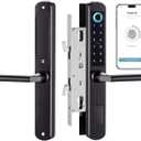 Smart Sliding Door Lock with Fingerprint, Password, IC Card, Mechanical Key & WiFi Tuya App Control | Keypad, Hook Mortise + Doorbell | Auto-Lock | Easy Install (Black)