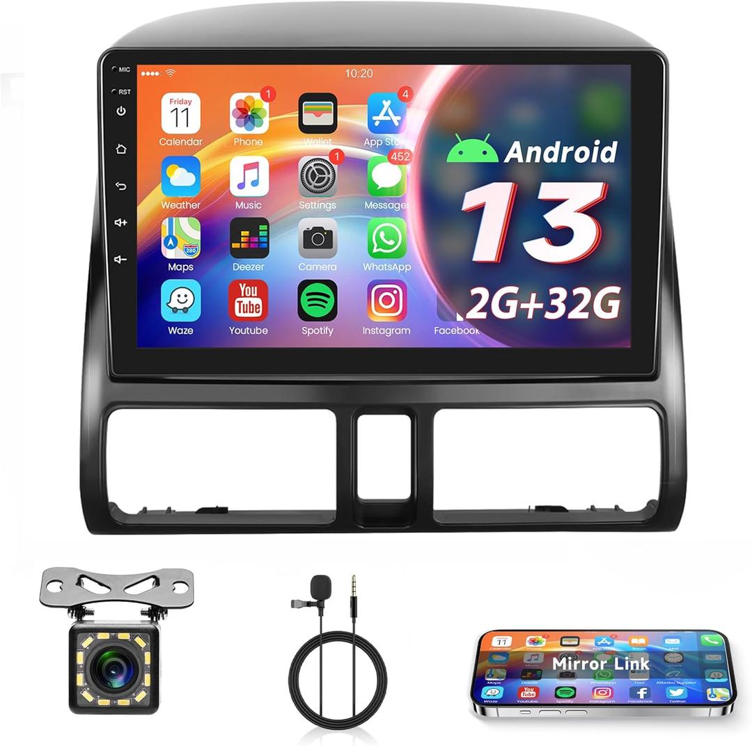 2G+32G Android 13 Car Radio for Honda CRV 2002-2006, Rimoody Car Stereo GPS WiFi 9'' Touchscreen Mirror Link EQ Bluetooth FM Radio + Rear Camera