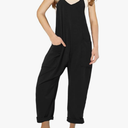 Girls' Casual Sleeveless Jumpsuits Spaghetti Strap Loose Romper Long Pants with Pockets 160