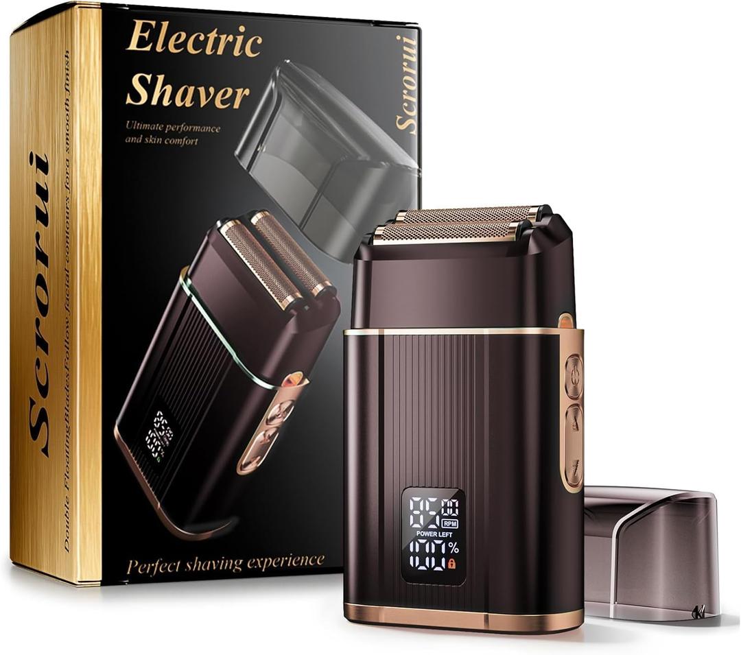 Professional Foil Shaver for Men: Cordless Electric Razor with High-Speed Dual Blades, Rechargeable USB-C, IPX6 Waterproof & Travel-Friendly/Home Use,Black Gold