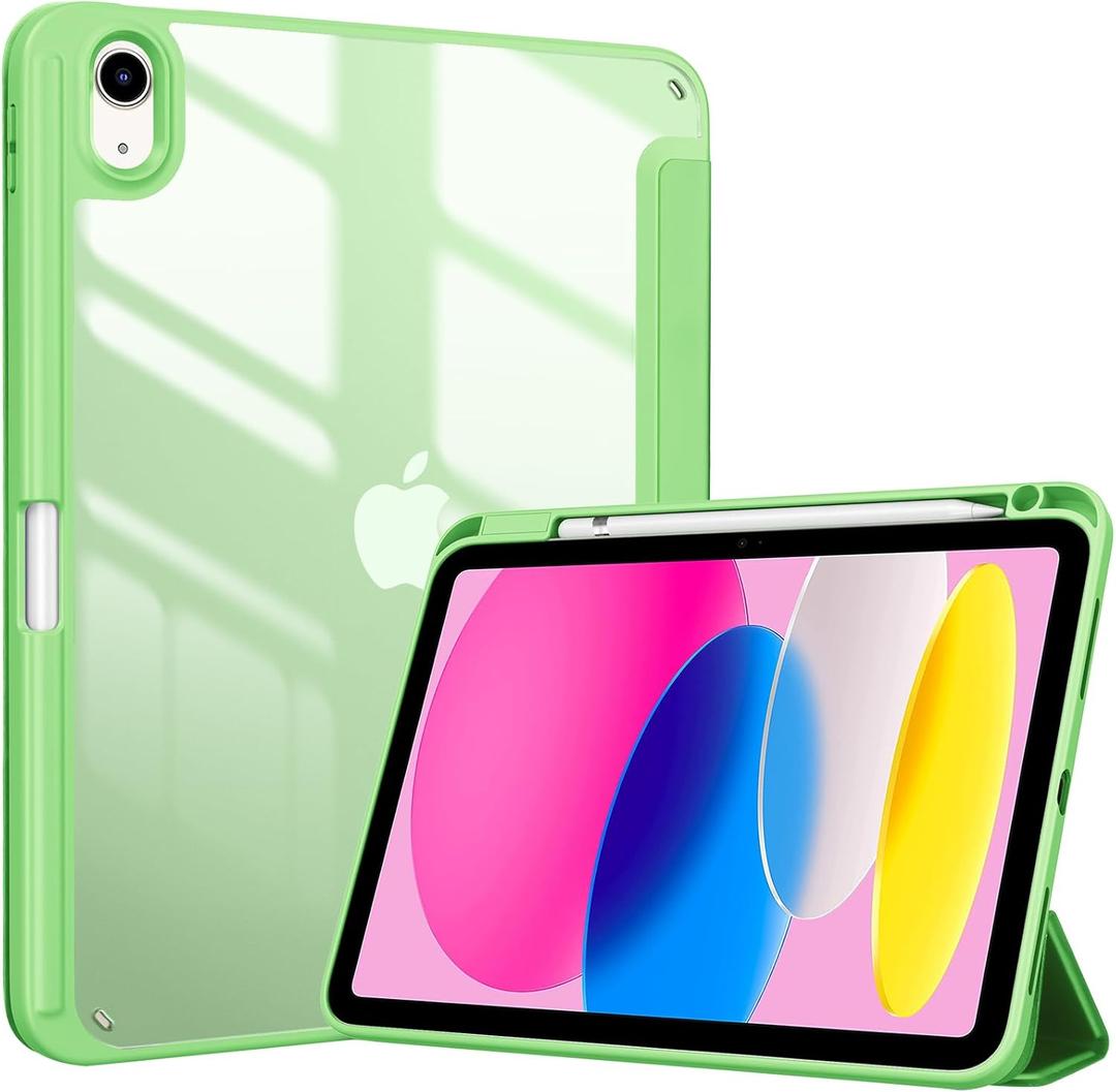 ProCase for iPad (A16) 11th Generation 11 Inch 2025/10th Generation 10.9 Inch 2022 Case with Pencil Holder, Hybrid iPad 11 10 Case with Clear Back, Supports Auto Wake/Sleep -Green
