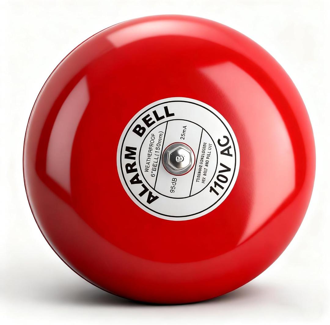 Electric Round Alarm Bell, Security Fire Alarm with Solid Aluminum Base, 150mm / 5.9in (AC110V)