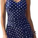 Yonique One Piece Swimsuits for Women Modest Tummy Control Swim dress Vintage Bathing Suits Skirt Swimwear. Size L