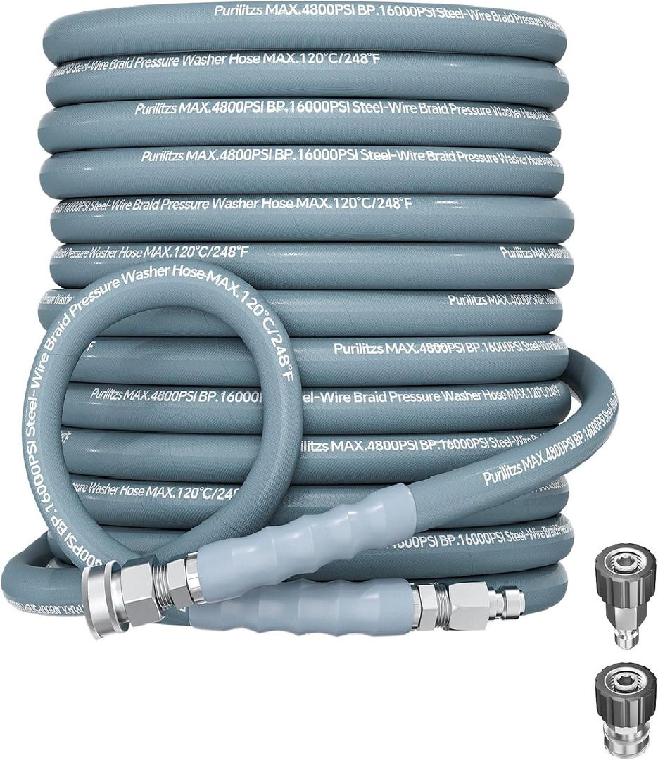 Pressure Washer Hose 4800PSI, 70ft 3/8" Power Washing Hose Steel Wire Braided with Swivel Quick Connect, Non Marking Commercial Grade High Pressure Water Hose