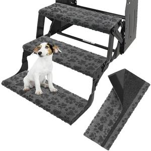 RUNROLE Wrap Around RV Step Covers Without Tool 3 Pack 23 Inch Wide Camper Step Carpets Non Slip RV Stair Rugs- Fit 7-9" Deep, Embossed Paws Pattern
