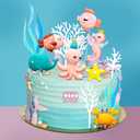 Gyufise 12 Pack Under The Sea Cake Decoration Ocean Animal Devil Fish Crab Dolphin Octopus Seahorse Cake Toppers for Ocean Mermaid Theme Party Supplies Blue