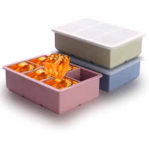 1/2 Cup Silicone Freezer Tray With Lid, Silicone Freezer Molds 3-Pack For meal prep & freezing of various sauces and other dishes, makes 18 perfect 1/2 cup portions cubes (Multicolor 3 Pack)