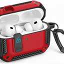 Protective Case for AirPods Pro 3, Secure Lock Cover with Carabiner, Shockproof Full-Body Case Compatible with AirPods Pro 3rd Generation, Black Red