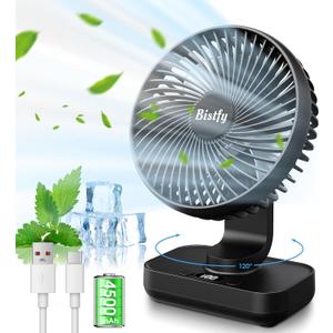 Desk Fan 5.5'' Small Fan Ultra-Silent, 120 Oscillating, 90 Adjustable Head Tilt, with Digital Display 4 Speed Portable USB Rechargeable Table Fan Ideal for Home, Bedroom, Office (Black)