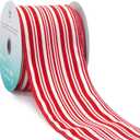 CT CRAFT LLC Red and White Stripe Wired Ribbon  2.5" Wide x 10 Yards Long Decorative Fabric Ribbon for Crafts, Gift Wrapping, and Holiday Dcor