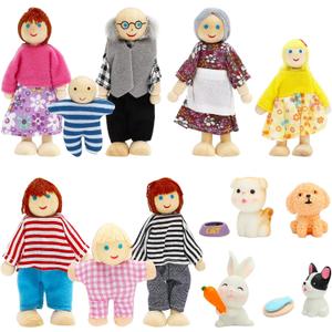 ONEST 15 Pieces Wooden Dollhouse Family Set Mini People Figures Sets Dollhouse Dolls Wooden Doll Family Pretend Play Figures Accessories for Pretend Doll House Toy
