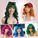 Pink Wig with Bangs for Women,Shoulder Length Short Wavy pink Bob Wigs With Bangs Synthetic Bob Wig Curly Wig Heat Resistant Colorful Wavy Wig Cosplay Fun Wigs For Daily Party (12 Inch)