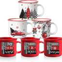 Pickmesh Christmas Coffee Mug Set of 6 Holiday Coffee Cups with Red, Black & White Buffalo Plaid Designs, Snowflakes, Ornaments, and Festive Sayings  12 oz Ceramic Cups for Hot Cocoa, Tea