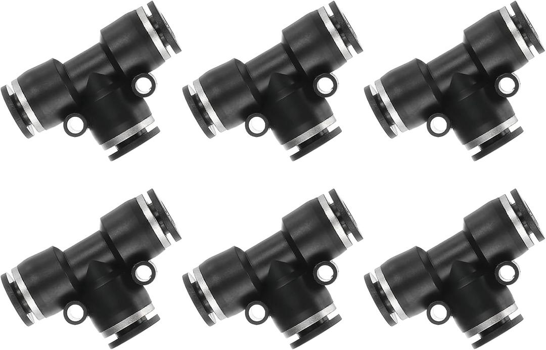PATIKIL 6 Pcs t Shape 3 Way Push to Connect Fitting, 3/16" OD Tube Reducer Connector Quick Push Lock Adapter Air Hose Fitting for Pneumatic System Pipeline Connection, Black