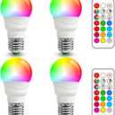 ILC RGB LED Light Bulb, Color Changing 40W Equivalent, 5700K Daylight White, 450LM 5W E26 Screw Base RGBW, Mood Light Bulb - 12 Color Choices - Timing Infrared Remote Control Included (4 Pack)