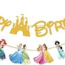 Princess Birthday Party Decorations, Cute Gold Glitter Happy Birthday Banner and Princess Banners for Girls, Party Decorations