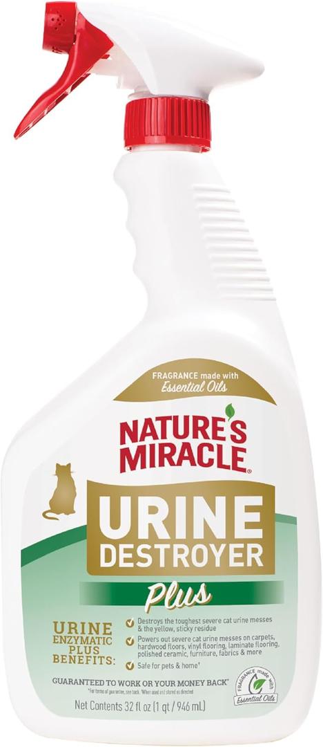 Natures Miracle Urine Destroyer Plus Cat, 32 Ounces,Unscented, Enzymatic Formula, Ready-to-Use (32 Fl Oz (Pack of 1)