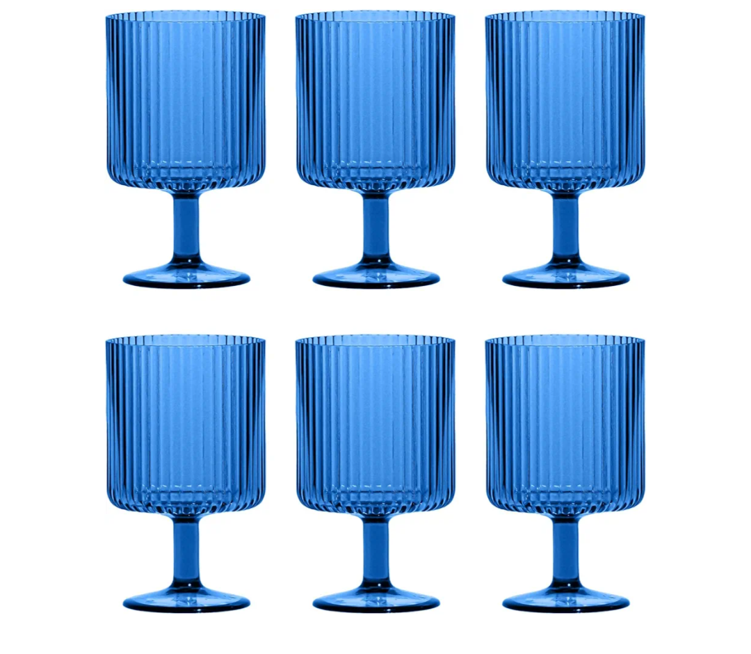 TarHong Mesa Premium Plastic Drinkware Stacking Beverage/Goblet, 15 Ounce, Cobalt Blue, Set of 6