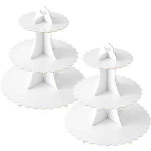 Soleebee 3-Tier Cupcake Stand, Cardboard Cupcake Tower, Dessert Cup Cake Stand Tower for Birthday Wedding Party Decoration, Cupcake Tier Stand 2 Set (White)