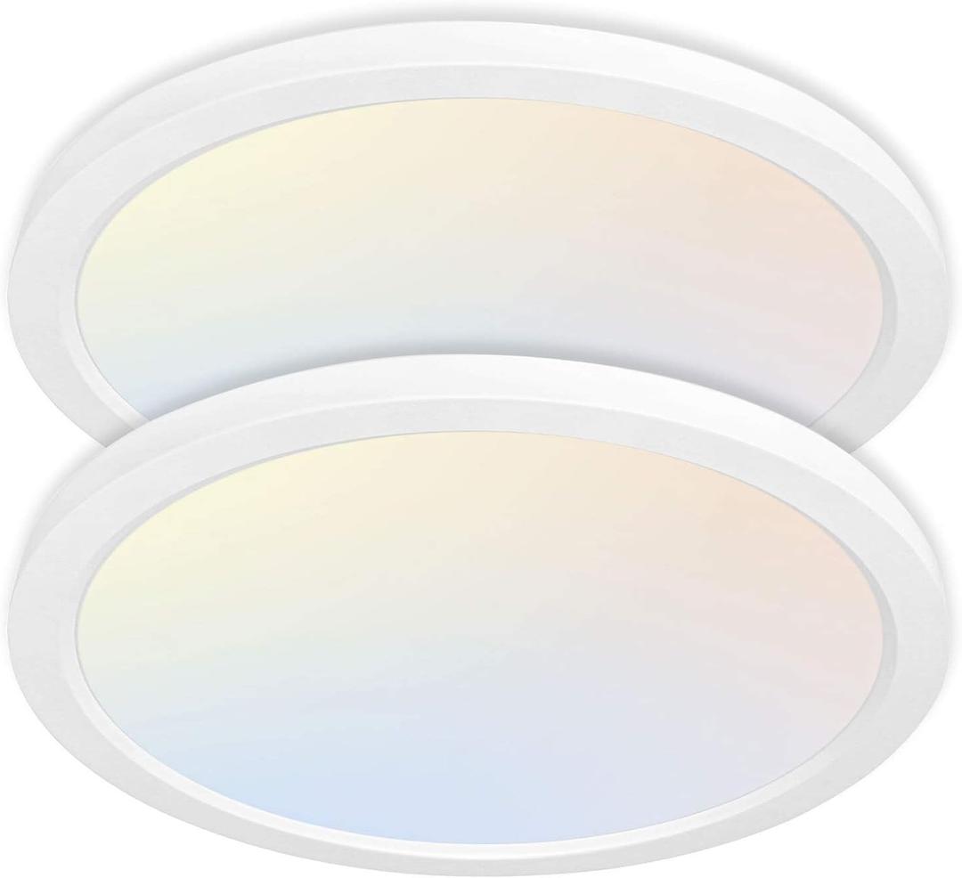 Hykolity 2 Pack 12 Inch Selectable CCT LED Round Flat Panel Light, 24W 3000K/4000K/5000K, Edge-Lit Flush Mount Ceiling Light Fixture for Kitchen, Bedroom, Laundry and Closet Room, White