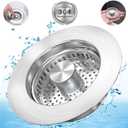 Upgraded 3 in 1 Kitchen Sink Drain Strainer Stopper, Brushed Stainless Steel SUS 304 Pop Up Sink Drain Stopper for Standard 3-1/2 Inch Drain Anti-Clogging Odor Prevention