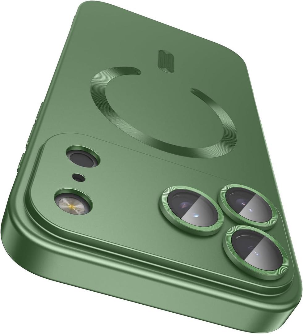 Magnetic for iPhone 17 Pro Case [Compatible with MagSafe][Built-in Camera Lens Protector] Slim Thin Soft Silicone Bumper Shockproof Metallic Luster Phone Case (Green)