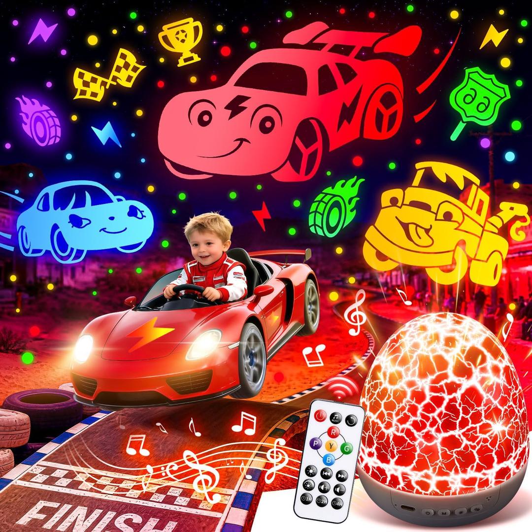 PIKOY Toddler Toy Cars Toy Projector | 6HD Films+15 Sounds+31 Colors+Remote Control+360Rotating | Egg Light for Nursery Toy Cars for Toddlers 1-3 Toys for Boys Age 4-7 Boy Birthday Gifts 1-8 Years