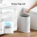 1.8 Gallon Bathroom Trash Can with Lid, Small White Stainless Steel Press Top Garbage Can, Removable Inner Bucket, Includes 60 Trash Bags