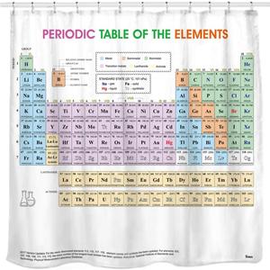 Updated Periodic Table of Elements Fabric Shower Curtains for Chemistry Students and Teacher Use as Poster, Educational Shower Curtain, 71"L x 71"W