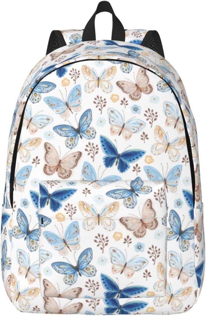 Travel Laptop Backpack - Butterfly print Computer Canvas Backpack Bag with Adjustable Straps (Small)