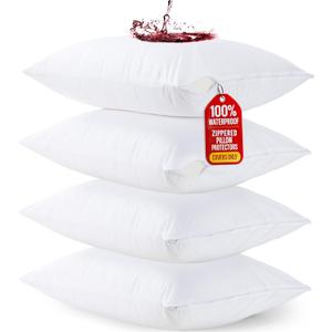 Utopia Bedding Waterproof Queen Size Pillow Protectors Zippered (4 Pack, White), Dust Mite and Bed Bug Proof Pillow case Protectors, Moisture Wicking Pillow Encasement Covers 20 x 28 Inches