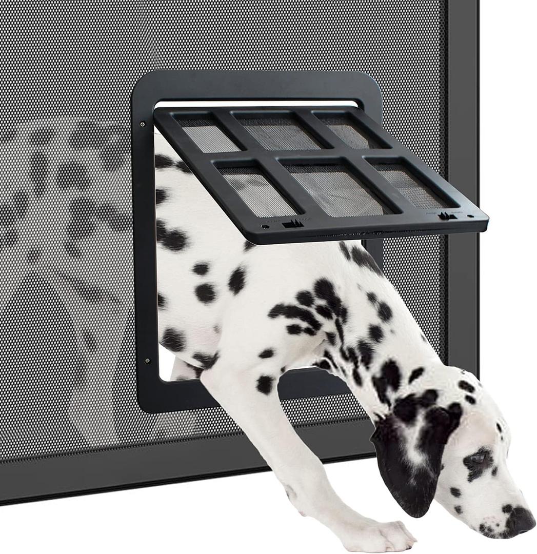 Enjoying Dog Door for Screen Door, Passage Opening 11.2" x 14.4", Large Doggie Door for Sliding Door, Magnetic Dog Screen Door, Lockable Pet Gate Screen Window, Black