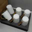 Porcelain Coffee Mugs Set of 6 - White and Gold with Gold Handle, 12 Oz Luxury Cup Set, Dishwasher Safe, Elegant Gift