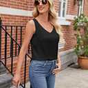 YAMANMAN Women Double Layer Satin Tops V Neck Casual Cami Sleeveless Camisole Blouses Summer Basic Tank Shirt Women Tank Top (Black)