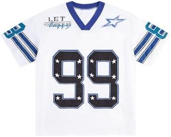 SOLY HUX Mens Jersey Y2k Baggy Shirts Graphic Tees Oversized V Neck Tshirts Summer Tops Size Medium