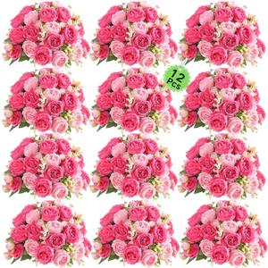 ASTRYAS 12Pcs Artificial Peony Flower Silk Peonies, Mixed Pink Artificial Peonies Flowers Fake Peonies Faux Peonies Bouquet for Centerpiece Table Wedding Party Home Decor