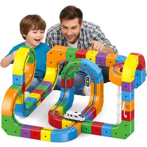 Electric Train Set for Kids  123 Pieces Toy Train with Flexible Track, 3D DIY STEM Building Construction Toy for Boys and Girls Ages 3-8, Birthday Gift